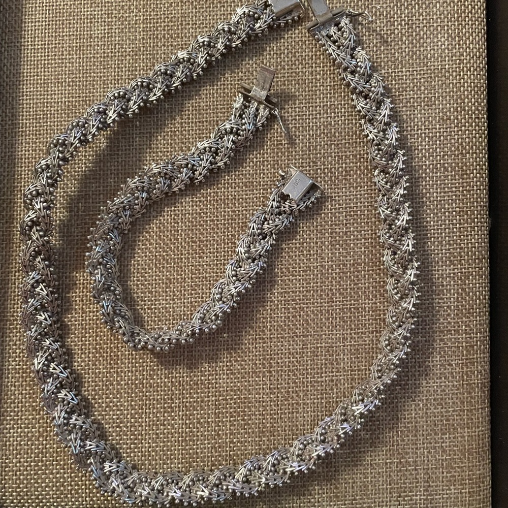 .925 Mexico sterling silver heavy braided necklace and bracelet super rare